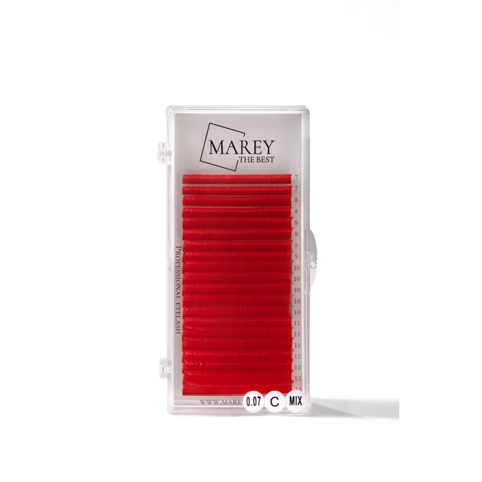 Eyelash Extensions - 1 Colored lashes Red mix 7-12 (Curl: B; C; CC)